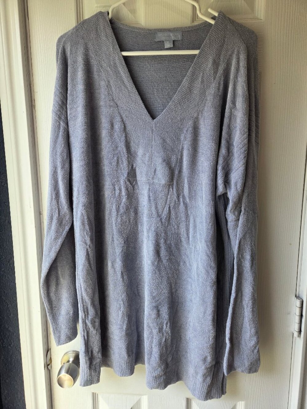 Barefoot Dreams Sweater Womens XLarge Lavender Gray Cozychic V Neck Pullover